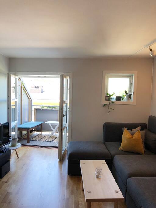 The livingroom and our lovely balcony.