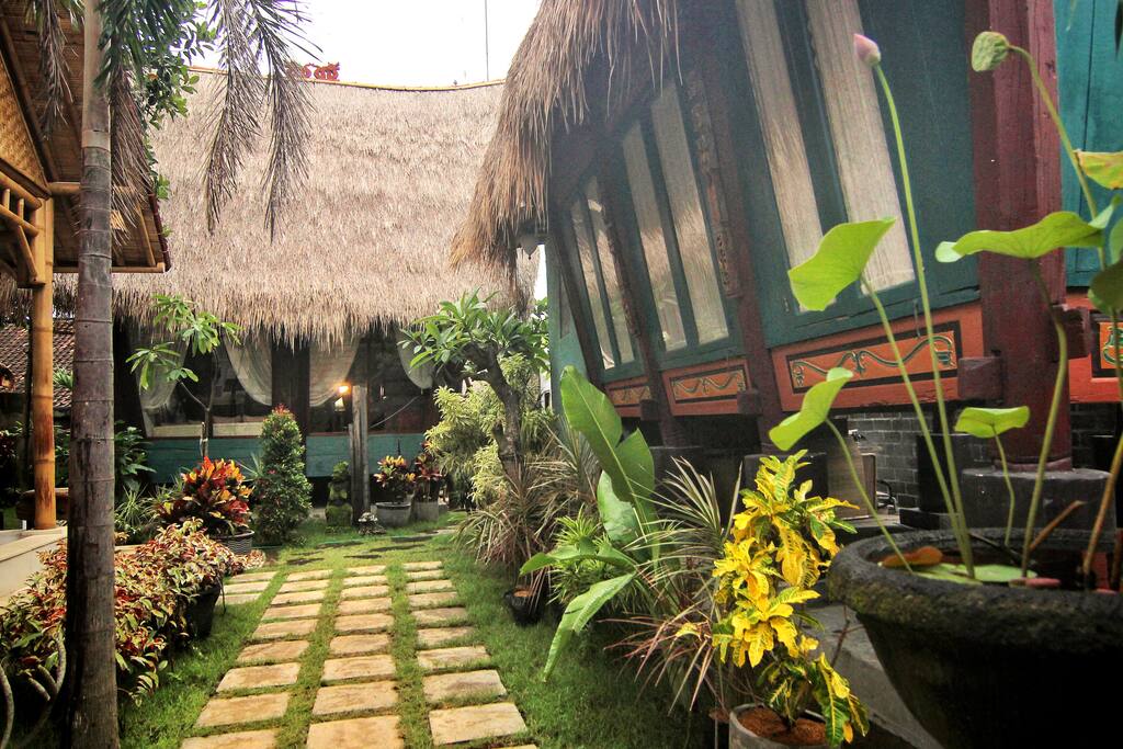 path in the garden around the houses