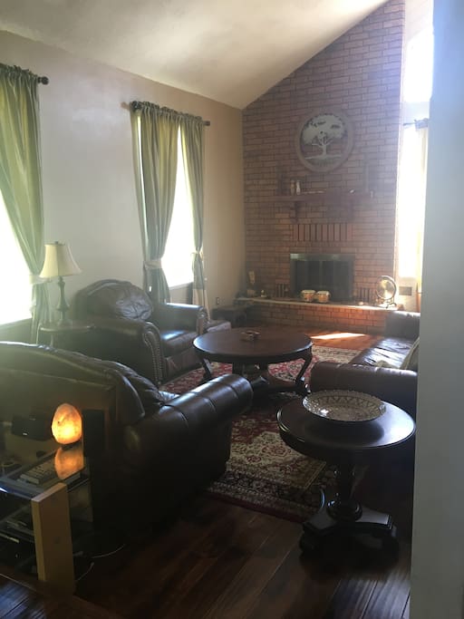 More of the living room. A stereo is available to hook up phone/iPod/etc. and listen to music or audio/etc.