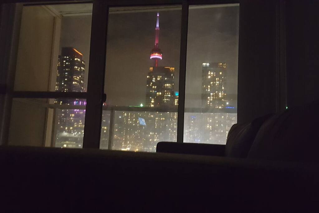 Relax over a cup of coffee with a breathtaking view of the city skyline and CN tower