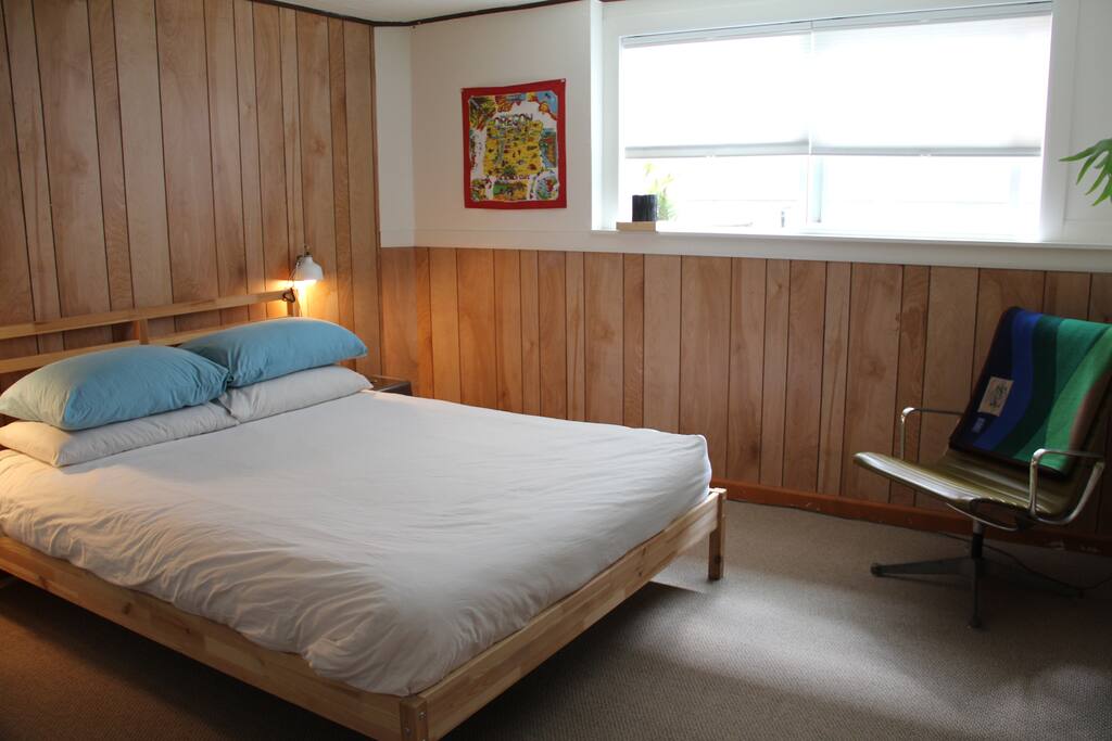 Separate bedroom sleeps two on a queen-sized bed. Sleeper sofa in living room sleeps two more as a full-sized bed.