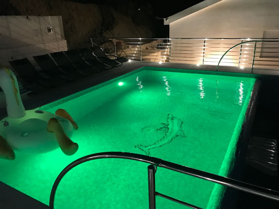 Pool at night with RGB light