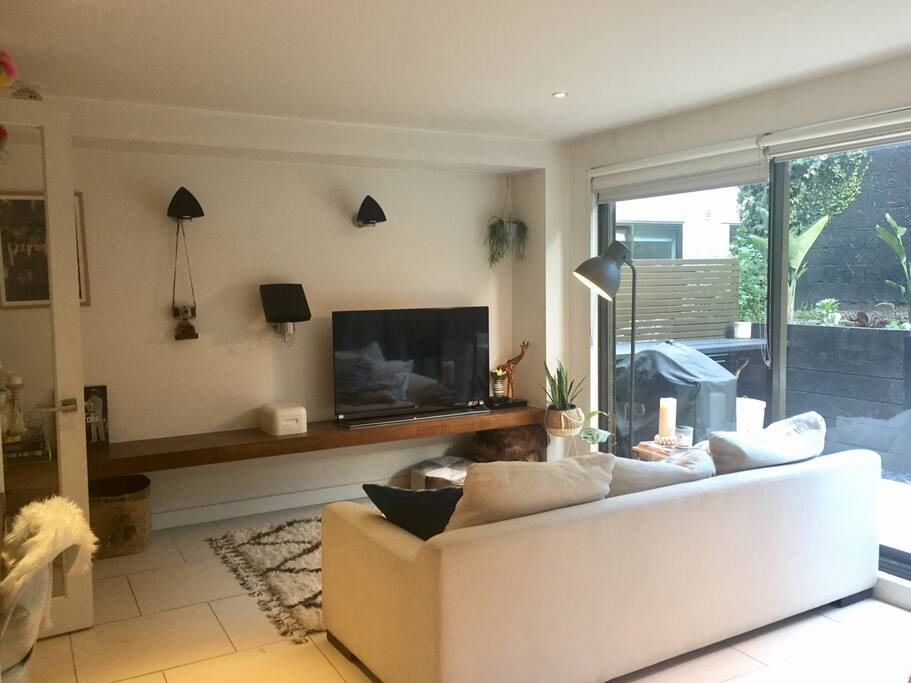 Built in B&O sound system and large TV with access to Netflix