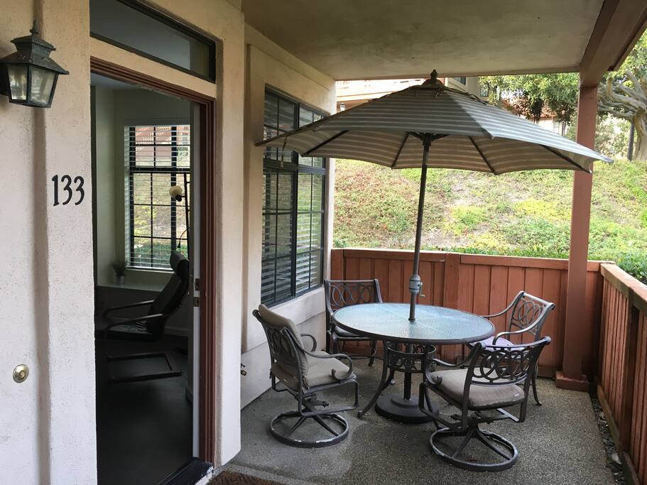 Apartment entrance and patio