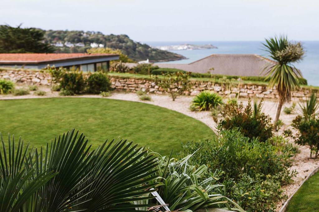 Outside garden area with sea views