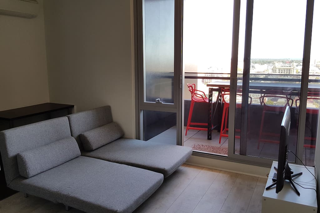 The Lounge has a fold out lounge that can be 2 single beds or 1 double bed.