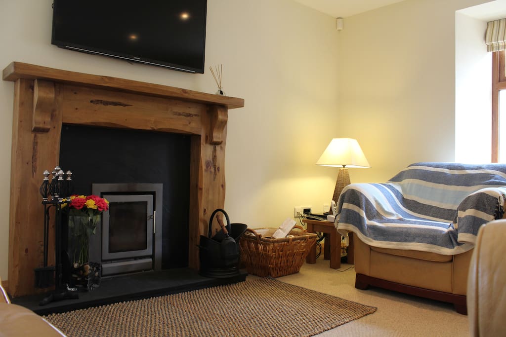 Log burning fire in the main living room