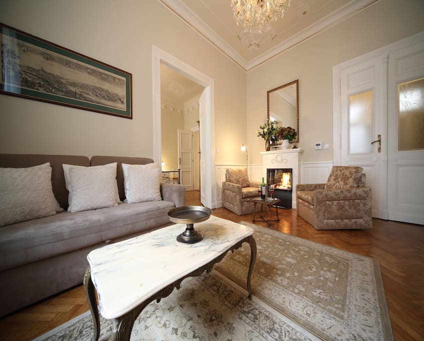 Living room with pullout couch and sitting area