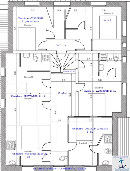 Plan des chambres au 1° étage