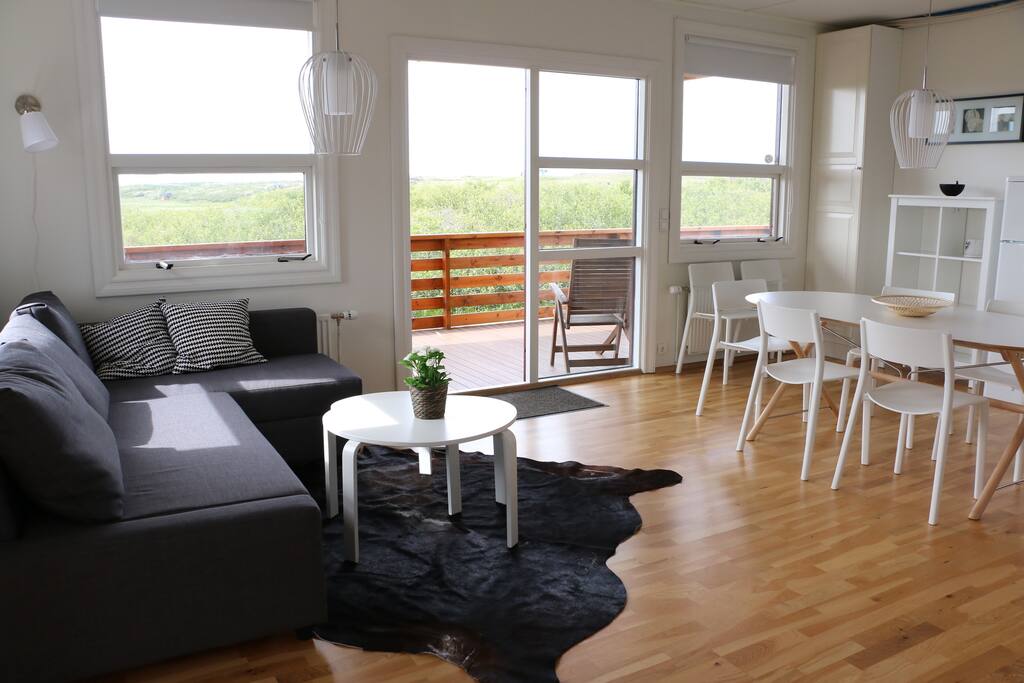 Living room and patio door.
