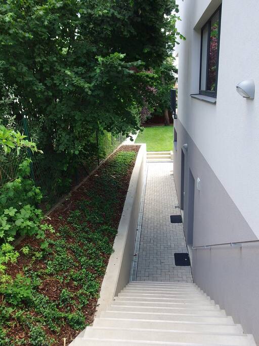 Stairs leading to the apartment entrance