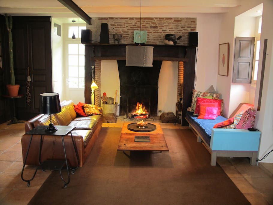 Always flames in the fireplace in the winter or whenever the atmosphere needs a little warming !