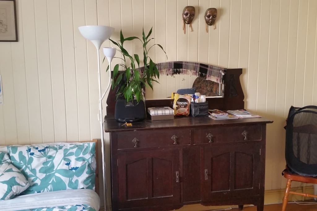 Guest bedroom: Charming old dresser.