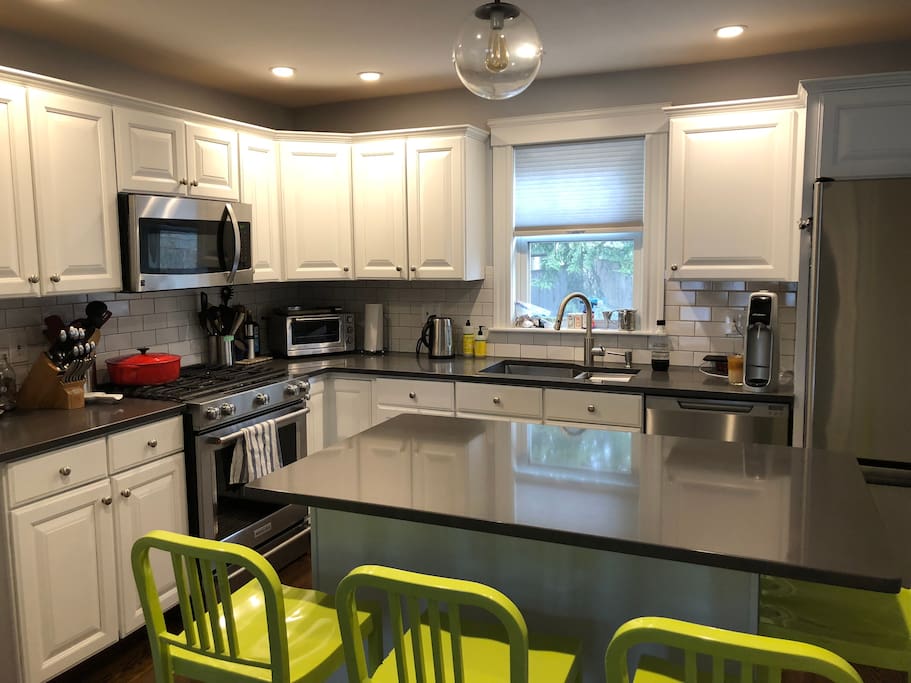 Spacious eat-in kitchen with island