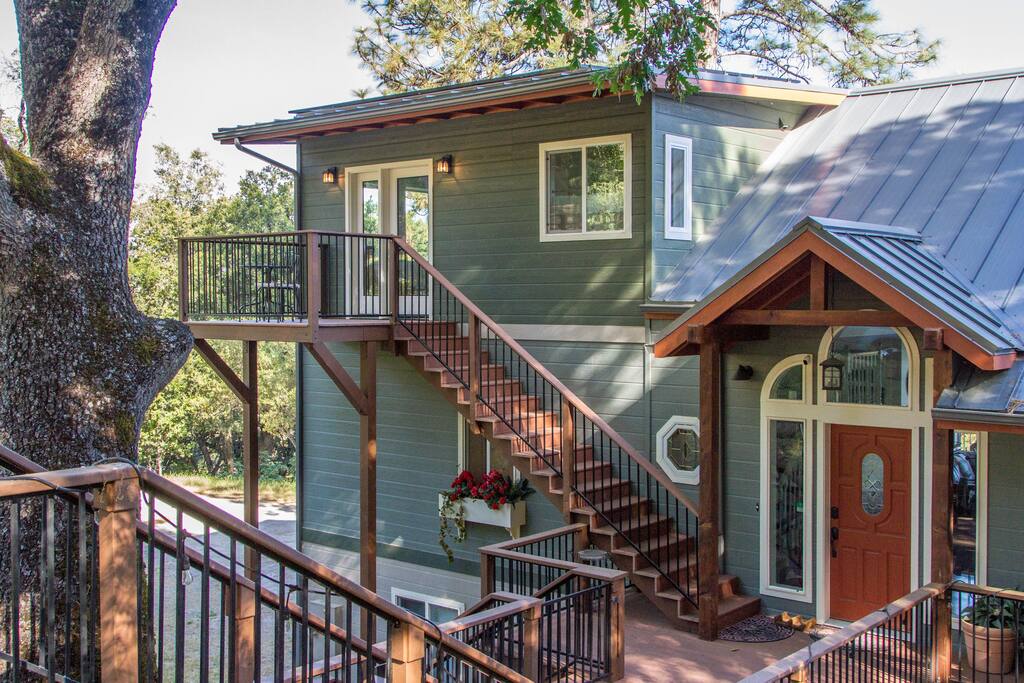 There are two flights of stairs to get to the entrance (1 down from parking spot & 1 past our front door up to your private suite). This view is 2nd and 3rd floor of the house.