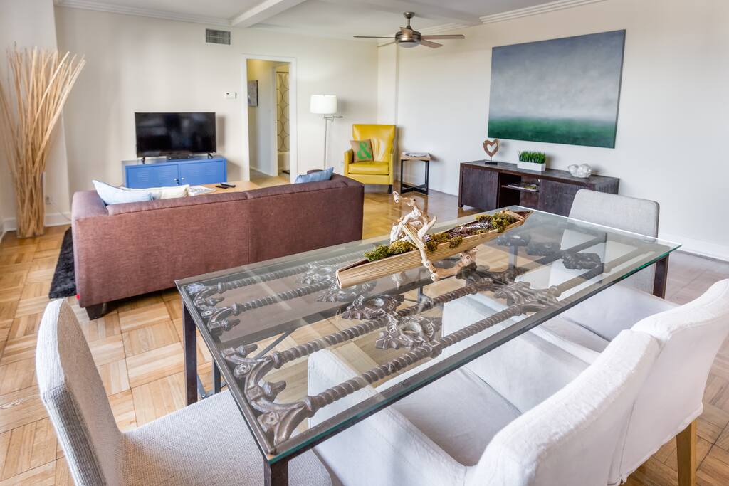 large dining table that seats up to 6 people