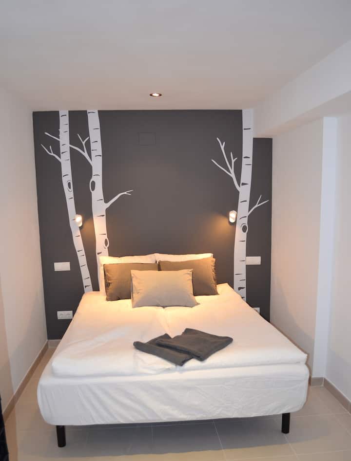 Basement bedroom 2 with double bed, also with AC.