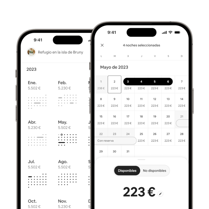 La aplicación de Airbnb con varias fechas seleccionadas en el calendario del anfitrión para ilustrar cómo funciona la nueva prestación que permite deslizar el dedo para seleccionar varios días a la vez.