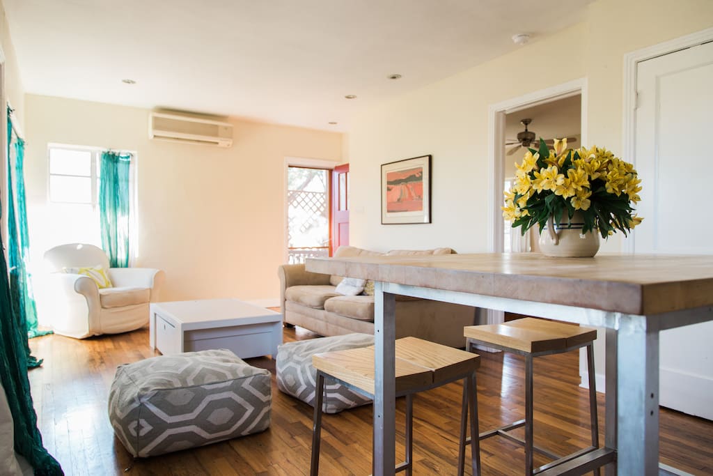 Sun-filled open living /kitchen