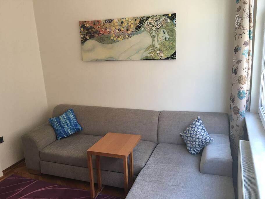 L shaped couch and turns to a double bed when arranged