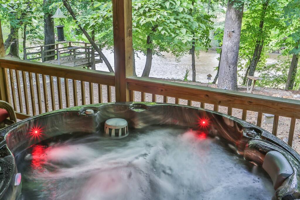 Hot tub with views of the river