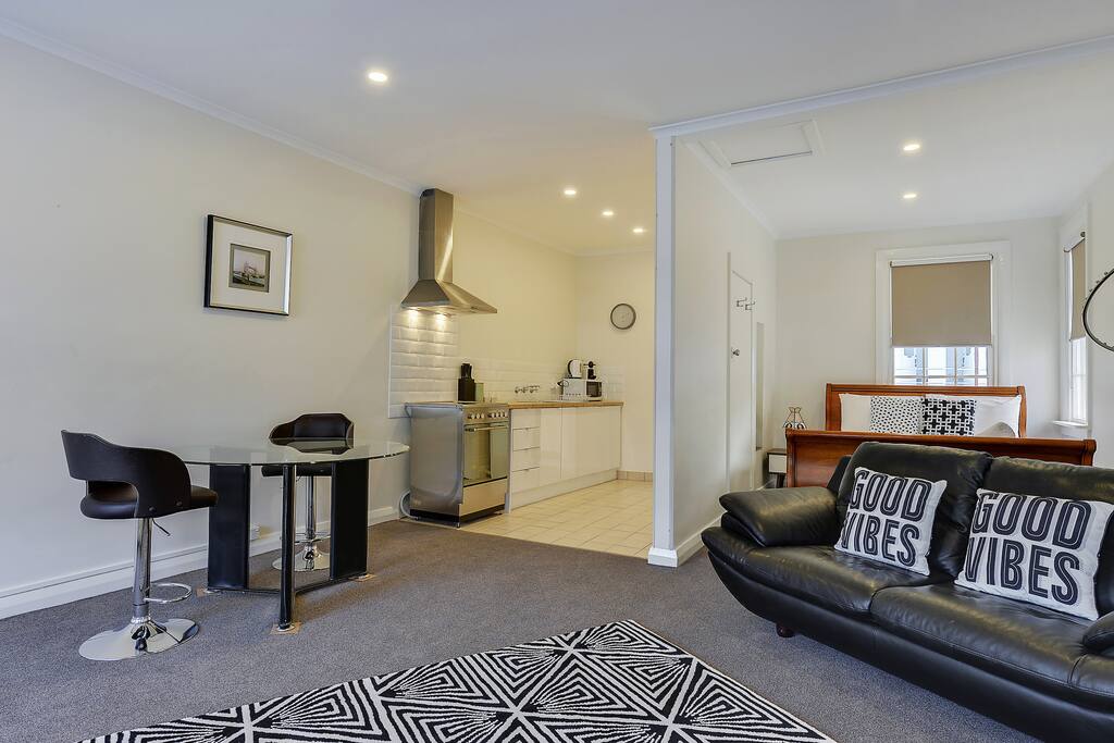 View of living, kitchen & bedroom. Open plan style