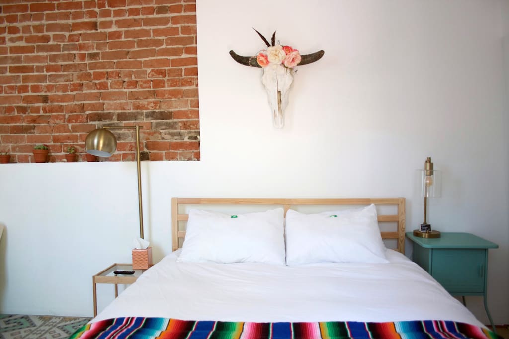 Sleep soundly on a queen size memory foam bed with silky soft sheets.