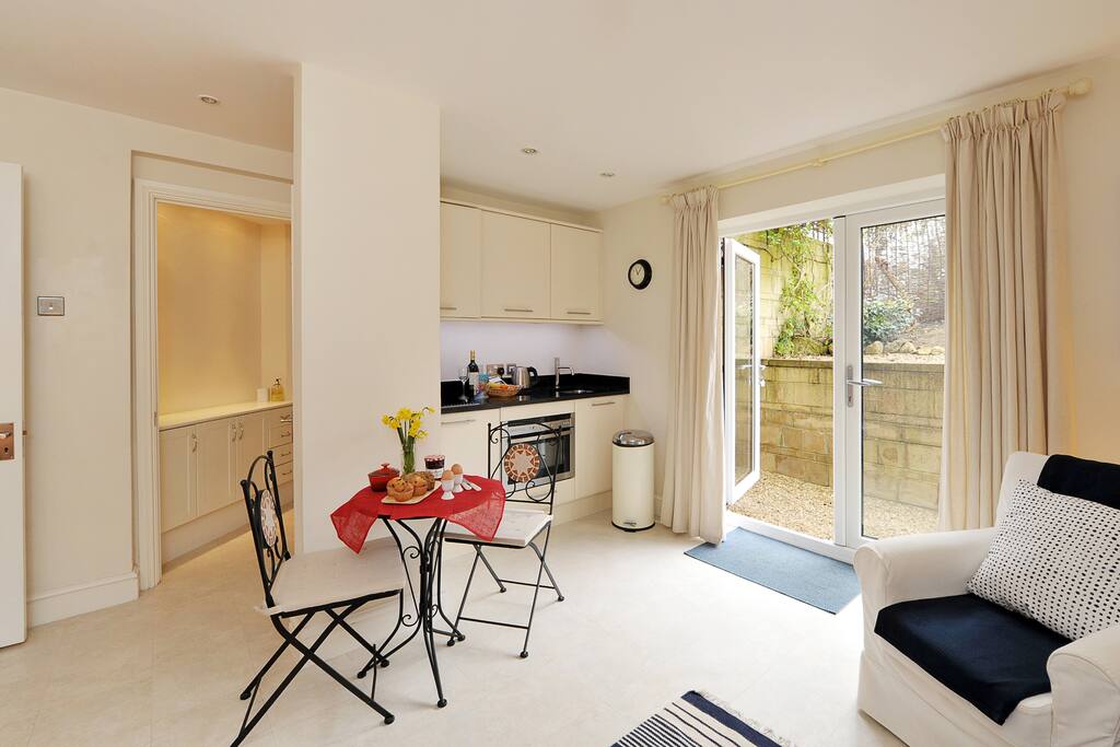 Living room with kitchen area