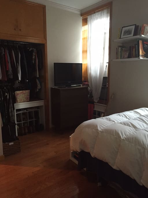 Large double rung closet. Will store clothing to provide space for guests.
