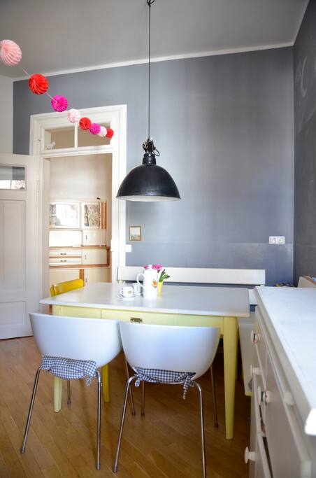 kitchen, dining area