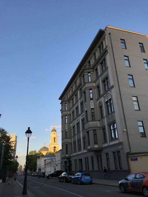 Kremlin is in the end of the street. You can see the tower. 10 mins walk straight from our street.