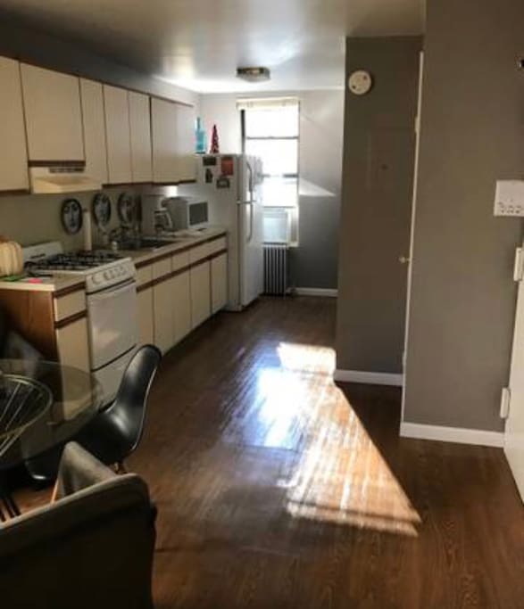 Large spacious kitchen with views.