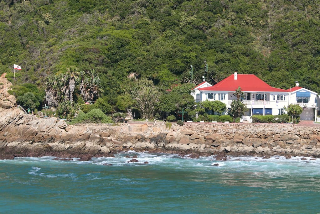 The Studio back with red roof, from the Indian Ocean.