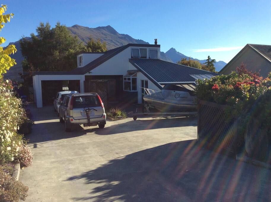 Parking for four cars plus the boat