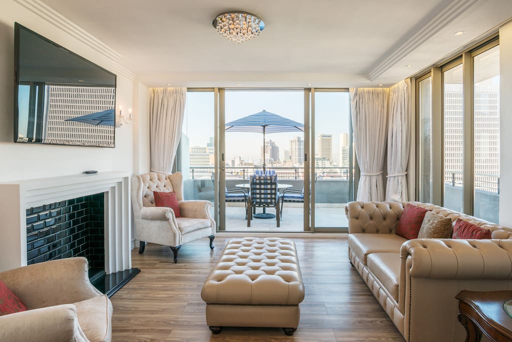 Large living area on lower level with 65 inch TV and all international sport, movie and news channels