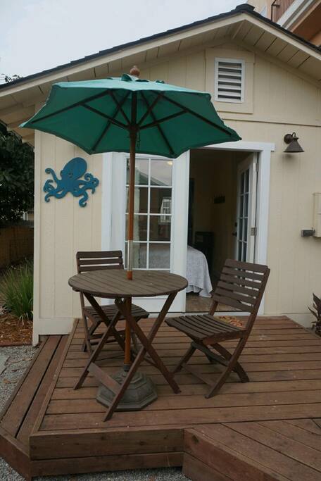 Private back yard deck area with BBQ