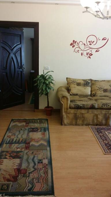 Large reception with TV and sofa bed