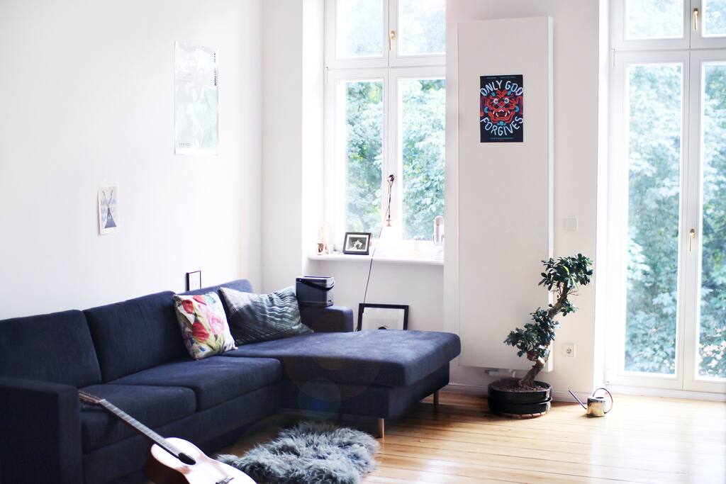 The sofa expands to a comfortable double bed. Please absolutely do play the guitar! Except if it's Wonderwall. Then please absolutely don't play the guitar.