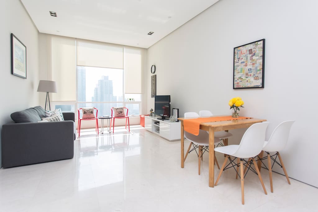 Living room overlooking KL city skyline
