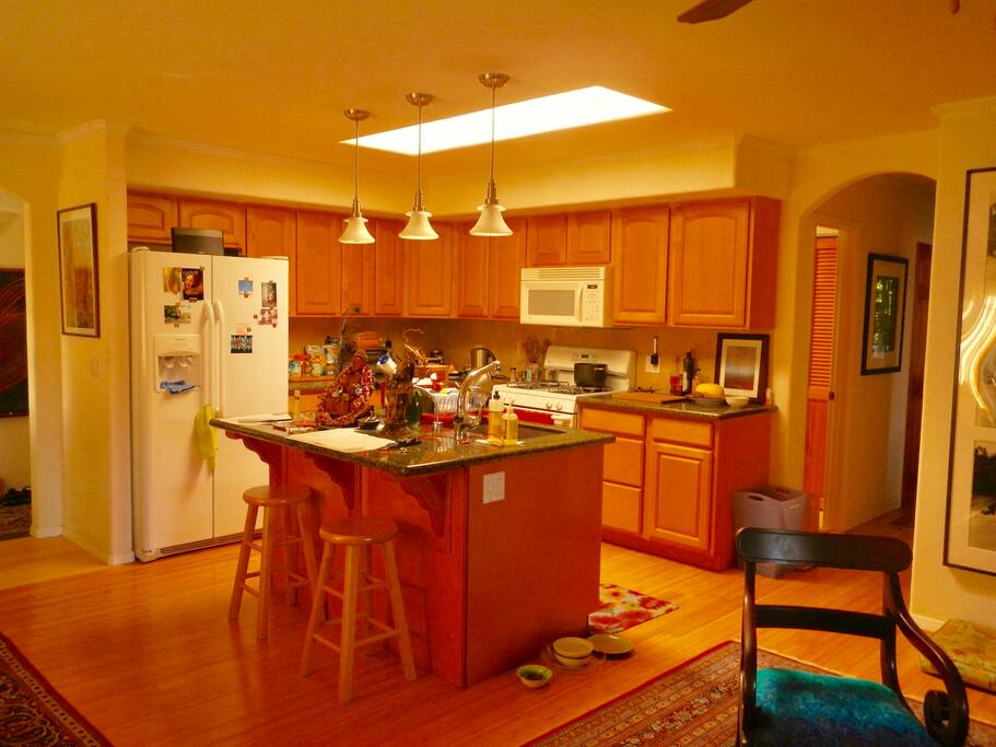 A view into the kitchen from the living room.