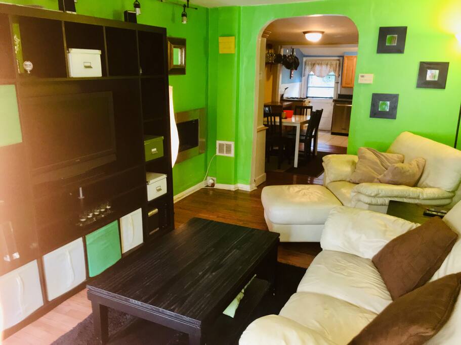 Living room and entertainment center.