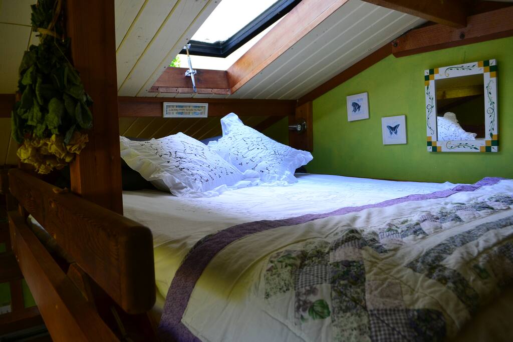 Stargaze under the comforts of country quilts in our loft queen bed.