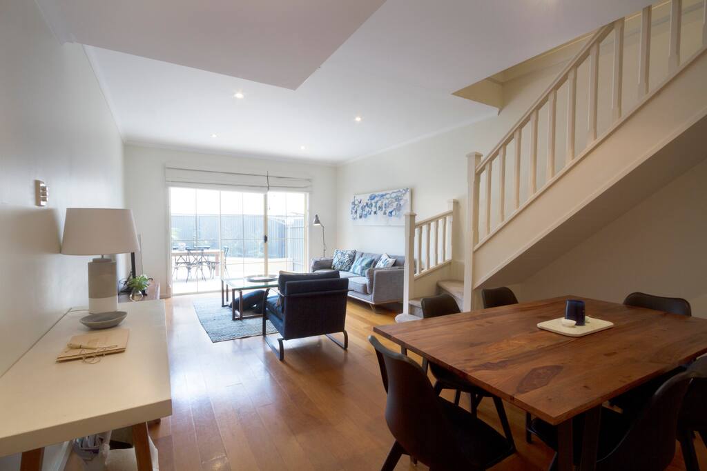 Kitchen and dining overlooking the family area