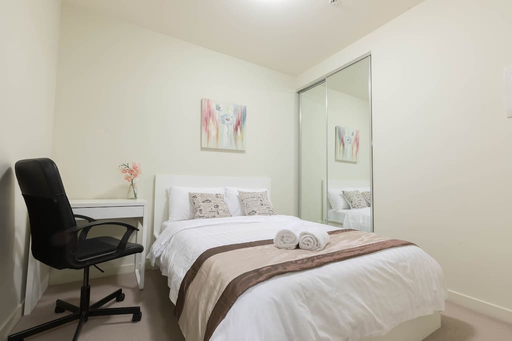 Bedroom 1 with laptop dest