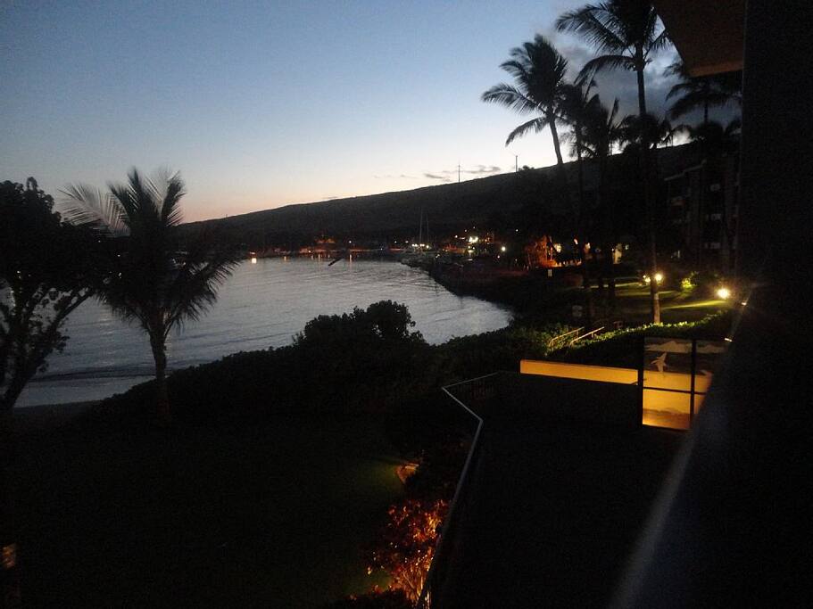 Sunset over the west Maui mountains as seen from the lanai.