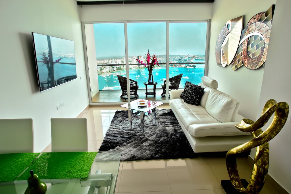 Living room with a view of the bay