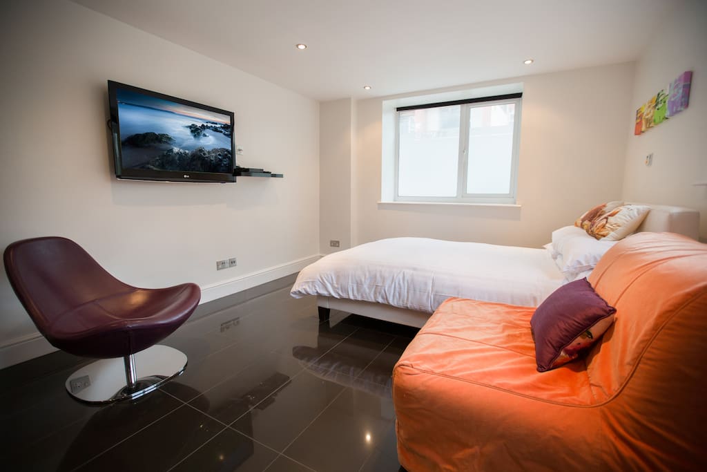 The lounge area accommodates a couple or small family comfortably.