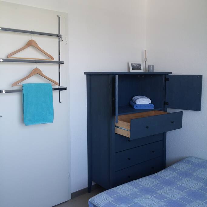 Your towels and dresser!