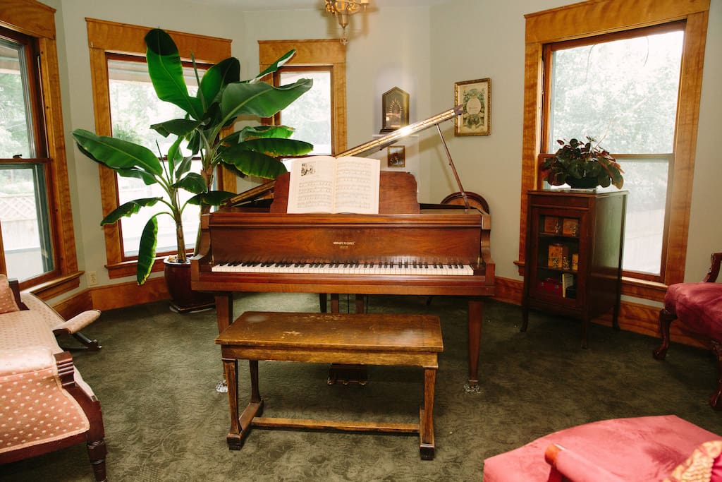 The music room contains a 1936 Hobart Cable baby grand
