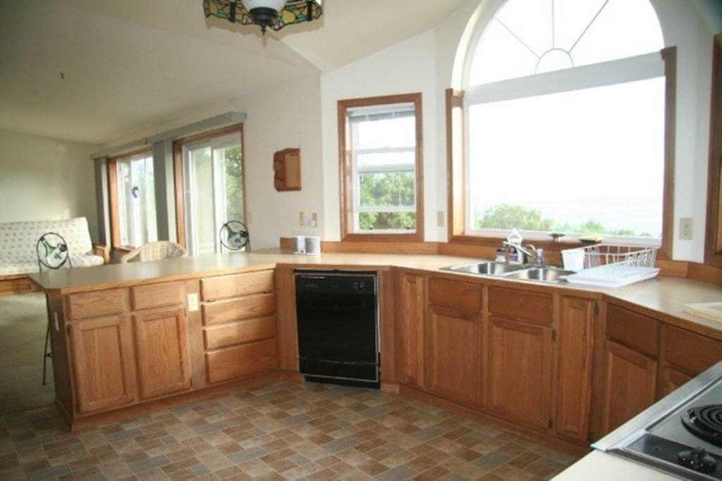 Kitchen facing Vancouver Island
